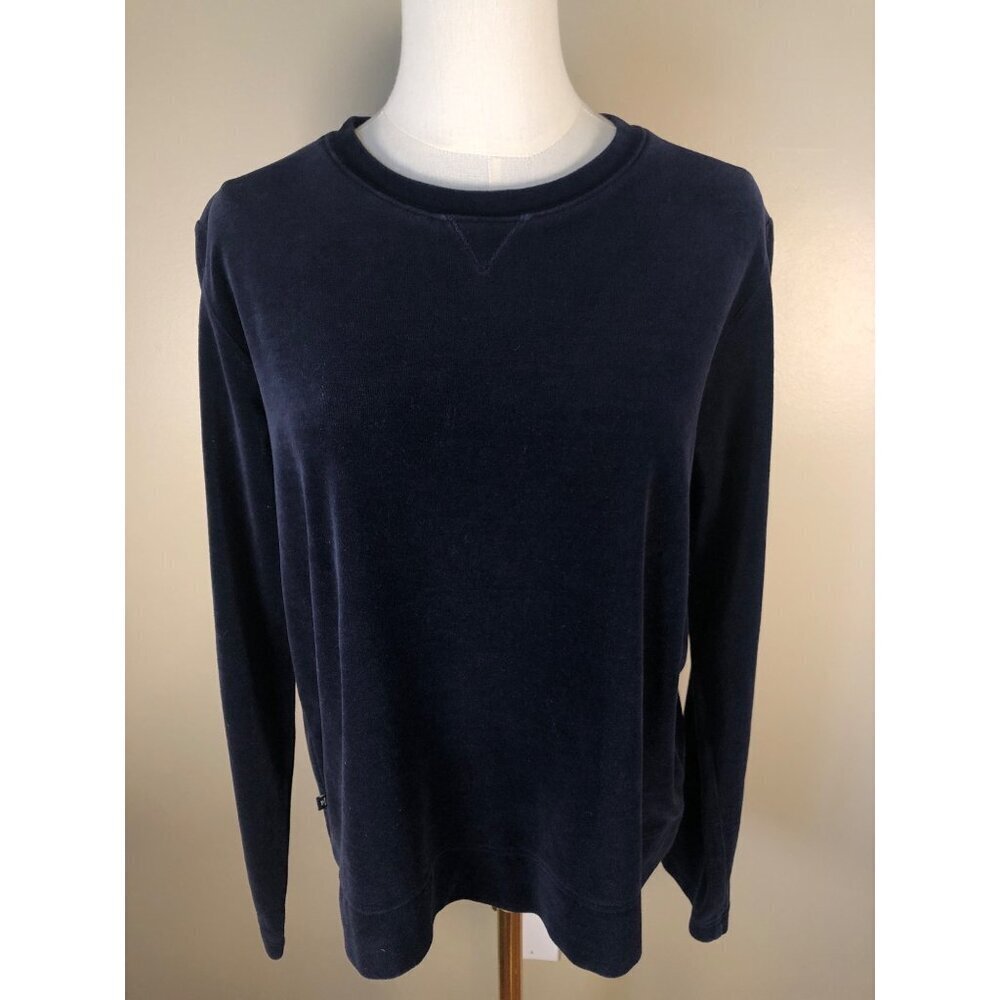 Lauren Ralph Lauren Cotton Blend Velour Long Sleeve Navy Sweatshirt Size L